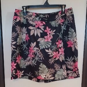 Sag Harbor Black Floral Skort with Pink & Green Print